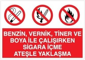 Resim Benzin Vernik Tiner Ve Boya ile Çalışırken Sigara İçme Ateşle... Uyarı Tabelası - 35x50 Foreks - AA4 
