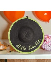 Resim Kadın Hasır Plaj Şapkası Natural Black Sute Bucket Hat Plaj Havuz Siyah 