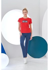 Resim Pjs Kadın Glad Baskılı Kısa Kollu Spor Pijama Takım Kırmızı 