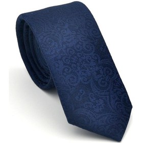 Resim Gaffy Şal Desenli Lacivert Dokuma Kumaş Mendilli Slim Fit Kravat // Sdk-2506-2 Lacivert 