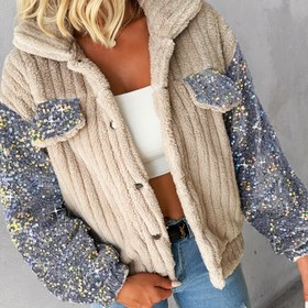 Resim CHICME Kadın Peluş Suni Kürk Ceket, Payet Detaylı - Şık Yakalı Uzun Kollu Mont, Çok Renkli Seçenekler, Makinede Yıkanabilir Kışlık Dış Giyim Sonbahar/Kış 