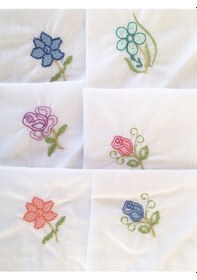 Resim Hediyelik Işlemeli Bayan Mendili 6 Lı Paket 28X28 Cm Pamuk - Renkli Çok Renkli 