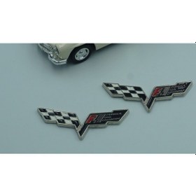 Resim Chevrolet Corvette F1 Logo Çamurluk Yanı 3M 3D Metal Logo Amblem 