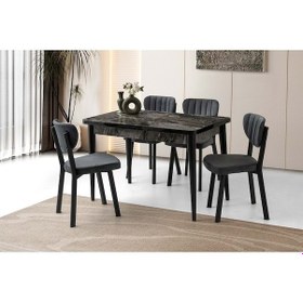 Resim Mobilgen Siyah Mermer Esinti Sandalye 120+30 Milano Kelebek Açılabilir Masa Takımı Siyah Mermer 