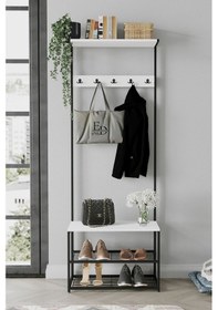 Resim Ruby Vestiyer , Portmanto , Askılık , 3 Raflı Ayakkabılık , Siyah Metal - Beyaz Tabla 