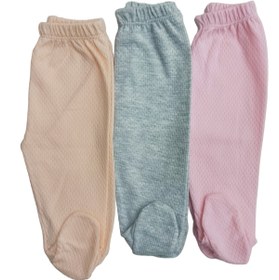 Resim bebedino Bebek Patikli Alt Hava Alır Kumaş Düz Renk (3 Lü Paket Gri-somon-pembe) 