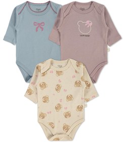 Resim Civil Baby 3 lü Ayıcık Empirmeli Uzun Kol 0-36 Ay Çıtçıtlı Badi - Bej - Taş Rengi / 18-24 Ay 