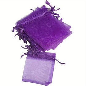 Resim 100 adet 7x9cm Koyu Mor Ogen File Hediye Çantası Yüksek Kaliteli File Yapısı Düğün Partisi Hediye Paketleme Takı Saklama İçin Uygun İpli Çanta 