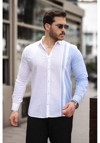 Resim Erkek Çizgi Desenli Gömlek Beyaz 