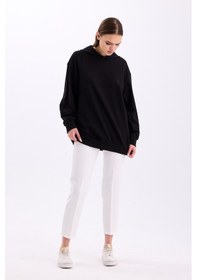 Resim Pastelastore Pamuklu Kapüşonlu 2 İplik Baharlık Oversize Sweatshirt Siyah 