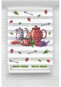 Resim Perdecizade Enxboy Kırmızı Çaydanlık Dijital Baskılı Zebra Perde-cocuk Odası-stor Perde Pz-765 Beyaz 