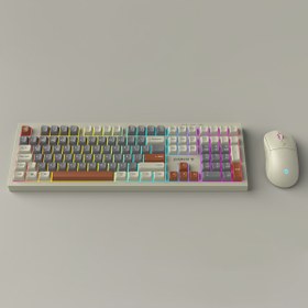 Resim Everest KM-77 Runa Gri-Krem-Kahve Usb Rainbow Aydınlatmalı Sessiz Q Klavye + Mouse Set 