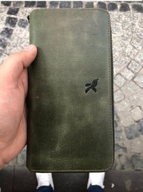Resim Unisex Koyu Yeşil Hakiki Deri Telefon Bölmeli Kartlıklı Cüzdan El Portföyü Yeşil 
