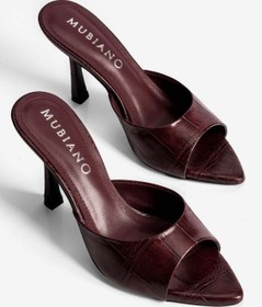 Resim Mubiano Kadın Stiletto Sivri Burun Kroko Desenli Ön Arka Açık Topuklu Terlik Cedra Bordo 