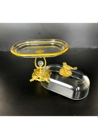 Resim Elta Collection Kuş Figürlü Gold Metal Kristal Ayaklı Sunumluk Tereyağlık Peynirlik Kahvaltılık Gold 