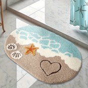 Resim 1 Adet Peluş Sahte Kaşmir Banyo - Okyanus Temalı Oval Zemin Matı, Plaj Denizyıldızı & Kalp Tasarımı, Kaymaz Emici Makinede Yıkanabilir Banyo Paspası, Anneler Günü & Mezuniyet İçin Her Mevsim Ev Dekoru Hediyesi, Banyo Halıları, Okyanus Temalı Dekor 