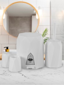 Resim Rembox 4'lü Banyo Seti Plastik 5 Lt Çöp Kovası Tuvalet Fırçası Lavabo Takımı 