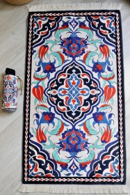 Resim Pratik Ve Taşınabilir Ipek Dokulu Keseli Seccade Lale Desenli S10013 Çok Renkli 