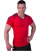 Resim Bodydrom Fitness Ve Bodybuilding T-shirt Omuz Baskılı Kısa Kollu Kırmızı 