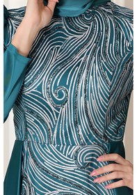 Resim Raika Moda Taş Baskı Tasarım Saten Miray Abiye Zümrüt 