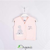 Resim Miniel Kız Bebek Yıldızlı Kedi Nakışlı Organik Pamuklu 1-3-6-9 Ay Kapitone Bebek Yelek - Somon 
