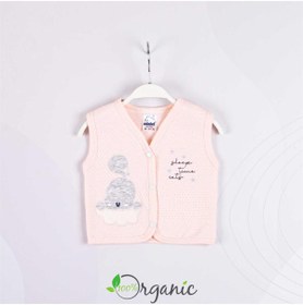 Resim Miniel Kız Bebek Yıldızlı Kedi Nakışlı Organik Pamuklu 1-3-6-9 Ay Kapitone Bebek Yelek - Somon 