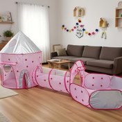 Resim Pink Çocuklar İçin Yıldız Şato Üç Parçalı Oyun Çadır Seti, Depolama Çantasıyla Birlikte, Katlanabilir ve Kolay Kurulumlu Gezdirme Tünel ve Top Havuzu ile Erkek ve Kız Çocukları için Mükemmel İç Mekan & Dış Mekan Oyun Odası Hediyesi 