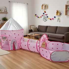 Resim Pink Çocuklar İçin Yıldız Şato Üç Parçalı Oyun Çadır Seti, Depolama Çantasıyla Birlikte, Katlanabilir ve Kolay Kurulumlu Gezdirme Tünel ve Top Havuzu ile Erkek ve Kız Çocukları için Mükemmel İç Mekan & Dış Mekan Oyun Odası Hediyesi 