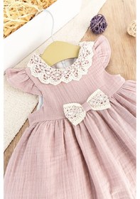 Resim Babymod Güpür Dantelli Fiyonklu Yazlık Müslin Kız Bebek Elbise 001 