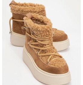 Resim Luvi Shoes Dila Taba Suni Kürklü Kadın Kalın Tabanlı Kar Botu Taba 