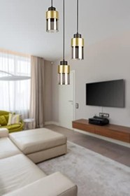 Resim Modavize Mono Özel Tasarım Modern Mutfak - Salon - Cafe Siyah Gold Renk Füme Camlı 3 lü Avize Siyah Füme Tek Ebat 