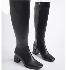 Resim Muggo Karoline Garantili Küt Burun Yandan Fermuarlı Topuklu Kadın Çizme siyah 