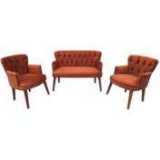 Resim Garden House Tarçın Turuncu Kumaş Ahşap Ceviz Ayaklı Ofis Koltuk Takımı Çay Seti Koltuk Takımı Kiremit 