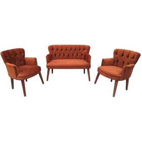 Resim Garden House Tarçın Turuncu Kumaş Ahşap Ceviz Ayaklı Ofis Koltuk Takımı Çay Seti Koltuk Takımı Kiremit 