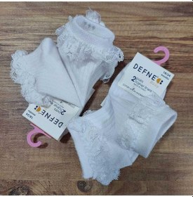 Resim Kıpırık Baby 2 Çift Kız Çocuk Beyaz Renkli Fistolu Detaylı Desenli Soket Çorap-1111 Beyaz 