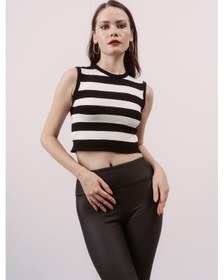 Resim Livanomi Siyah Çizgili Crop Bluz - Siyah 