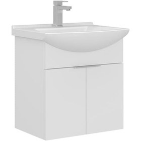 Resim Orka Purus 55 Cm Parlak Beyaz Banyo Dolabı Alt Modül Lavabo Asma Beyaz 
