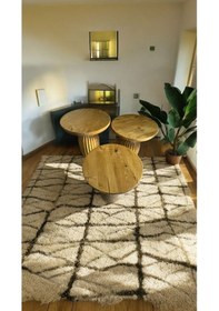 Resim Simillo Wood Wooden Ahşap 3 Lü Set Mantar Yan Sehpa Modern Koyu Ceviz Renkli Fiskos Koyu Ceviz 