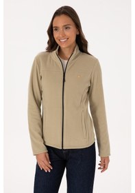 Resim U.S. Polo Assn. Kadın Açık Haki Fermuarlı Dik Yaka Polar Sweatshirt 50316729-VR183 