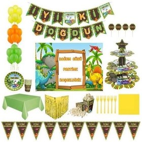 Resim Dinozor Afişli Lüks Doğum Günü Parti Süsleri 16 Kişilik 