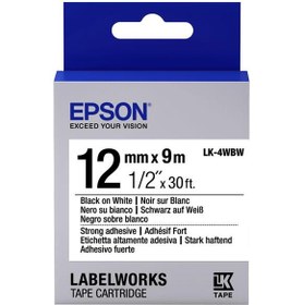 Resim Epson LK-4WBW Güçlü Yapışkanlı Beyaz Üzeri Siyah 12mm 9Metre Etiket 