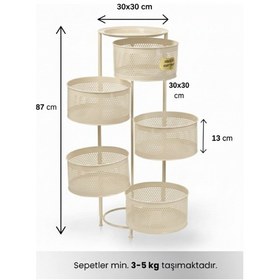 Resim Metal Sebzelik 5 Katlı Tepsili Açılır Metal Patates Soğan Meyvelik Sepeti Rafı Krem Krem 