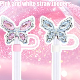 Resim Parlak Kelebek Silikon Pipet Üstleri, Toz Geçirmez ve Tekrar Kullanılabilir Pipet Kapakları, 1.02cm Çaplı Pipetler İçin, Dekoratif Pipet Ucu Tasarımı, Tatil Kutlamaları ve Günlük Kullanım İçin Mükemmel 