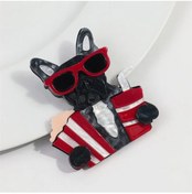 Resim Fishsheep Sevimli Köpek Broşu - Bulldog Şapkalı Gözlüklü Kadın Aksesuarı Açık Sarı Altın Renk 