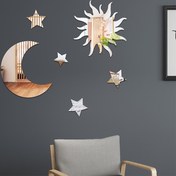 Resim 6 Parça, Akrilik Ayna Duvar Sticker Yeni Güneş Ay Kombosu Yatak Odası Oturma Odası Çıkarılabilir Çıkarılabilir 3D Akrilik Ayna Kristal Ay Ve Yıldız Duvar Çıkartmaları DIY Ev Sanat Deko Duvar Resmi Yatak Odası Tavan Banyo TV Arka Planı Ev Dekorasyonu 