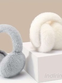 Resim Trend Peluş Kulaklık Katlanır Model Soğuk Koruyucu Peluş Kalın Kışlık 2 Adet Beyaz Gri 