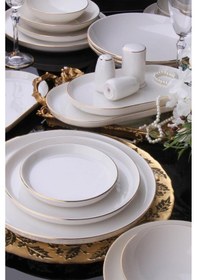 Resim Bilbao 69 Parça 12 Kişilik Bone Yemek Takımı Altın Fileli Krem 