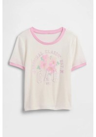 Resim Gap Kız Çocuk Ringer Grafik Baskılı Beyaz T-shirt-14926 