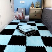 Resim 12 adet Kontrollü ve Çiçekli Kadife Alan Mat - Makine Yıkanabilir, EVA ve Polyester Karışımı, Yatak Odası, Oturma Odası, Mutfak, Banyo için Dikdörtgen Zemin Mat - Siyah/Mavi/Beyaz, Oturma Odası Mat | Kontrollü Desenli Mat | Easycare Mat, Oturma Odası için Kilimler 