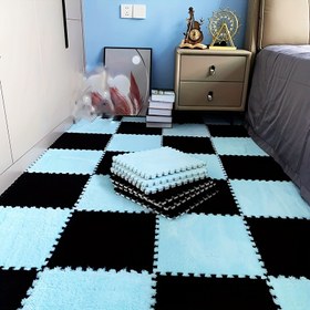 Resim 12 adet Kontrollü ve Çiçekli Kadife Alan Mat - Makine Yıkanabilir, EVA ve Polyester Karışımı, Yatak Odası, Oturma Odası, Mutfak, Banyo için Dikdörtgen Zemin Mat - Siyah/Mavi/Beyaz, Oturma Odası Mat | Kontrollü Desenli Mat | Easycare Mat, Oturma Odası için Kilimler 